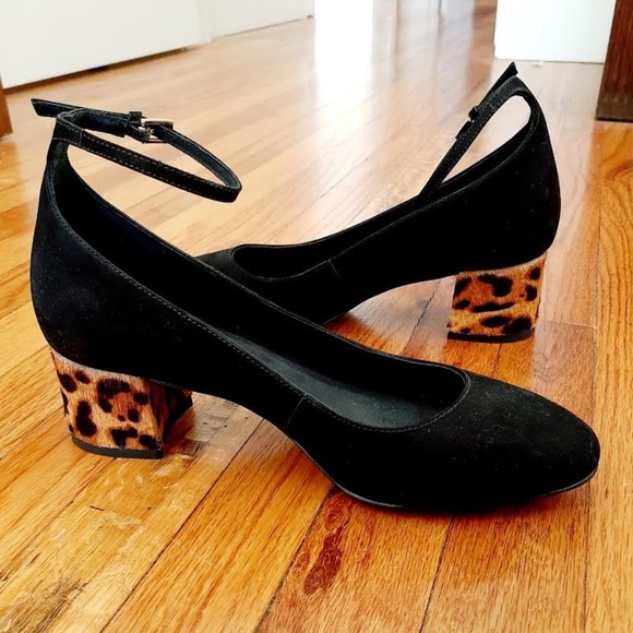 Carroll Black Mary Janes with Tiger Print Heel - Size 37 (EU) (French) - Picture 1 of 5